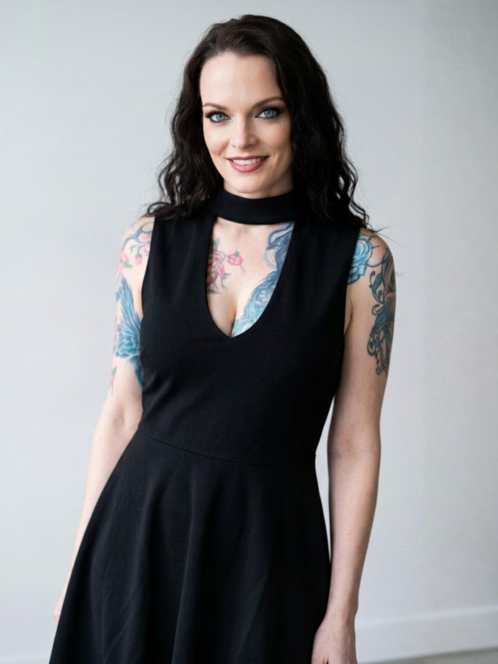 Lulus ✦ Mock Neck Skater A-Line Dress ✦ Black Sleeveless Keyhole Cutout Size S - Picture 5 of 13